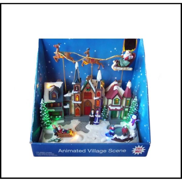 Animated Christmas Village Scene Plays 8 Christmas Melodies