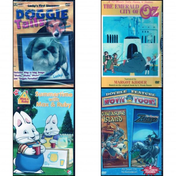 DVD Children's Movies 4 Pack Fun Gift Bundle: Doggie Tales  The Emerald City of Oz  Max & Ruby - Summertime With Max & Ruby  The Amazing Zorro / Treasure Island Double Feature