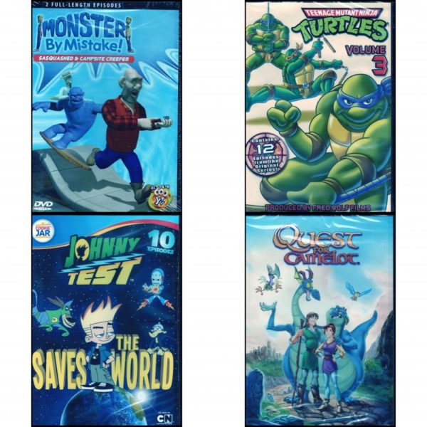 DVD Children's Movies 4 Pack Fun Gift Bundle: Monster By Mistake: Sasquashed & Campsite Creepers  Teenage Mutant Ninja Turtles - Original Series Volume 3  Johnny Test - Johnny Saves the World!  Quest for Camelot