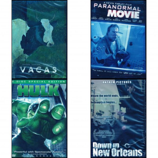 DVD Assorted Movies 4 Pack Fun Gift Bundle: Vacas  PARANORMAL MOVIE  The Hulk  Down in New Orleans  XXX