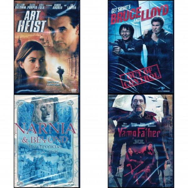 DVD Assorted Movies 4 Pack Fun Gift Bundle: Art Heist  Get Smart's Bruce and Lloyd // Out of Control  Narnia & Beyond: Chronicles of CS Lewis  VampFather  Movie