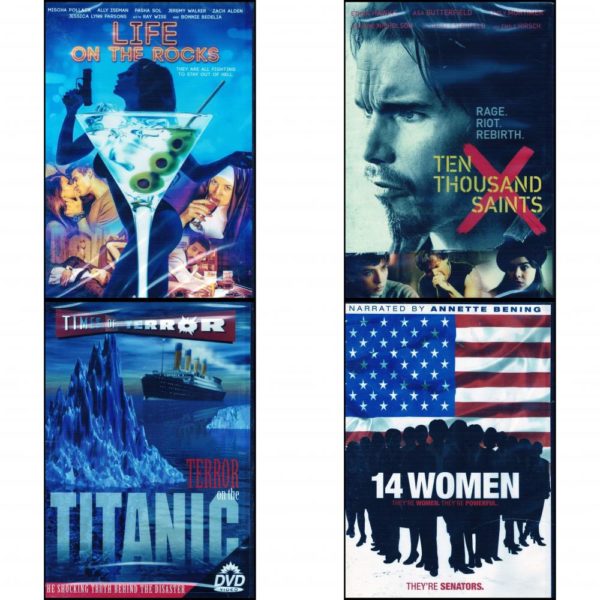 DVD Assorted Movies 4 Pack Fun Gift Bundle: Life on the Rocks  Ten Thousand Saints  Times of Terror: Terror on the Titanic  14 Women