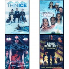 DVD Assorted Movies 4 Pack Fun Gift Bundle: Thin Ice  Testimonies of Faith  Blind Ghost: The Murderer  Behind Enemy Lines: Colombia