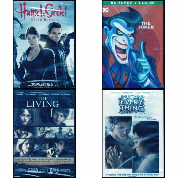 DVD Assorted Movies 4 Pack Fun Gift Bundle: Hansel & Gretel: Witch Hunters  DC Super-Villains: The Joker   The Living  Everything, Everything