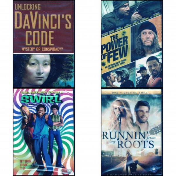 DVD Assorted Movies 4 Pack Fun Gift Bundle: Unlocking DaVinci's Code: Mystery or Conspiracy?  The Power of Few  Swirl  Runnin' From My Roots