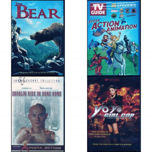 DVD Assorted Movies 4 Pack Fun Gift Bundle: The Bear  TV Guide Spotlight: Super Action Animation  Shaolin Kids in Hong Kong   Yo-Yo Girl Cop