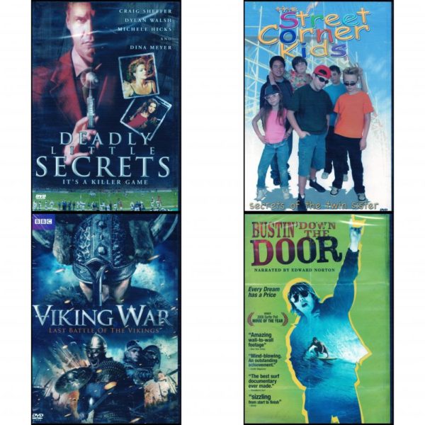 DVD Assorted Movies 4 Pack Fun Gift Bundle: Deadly Little Secrets  The Street Corner Kids: Secrets of the Twin Sister   Viking War: The Last Battle of the Vikings  Bustin' Down the Door