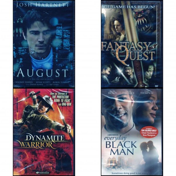 DVD Assorted Movies 4 Pack Fun Gift Bundle: August  Fantasy Quest   Dynamite Warrior  Everyday Black Man