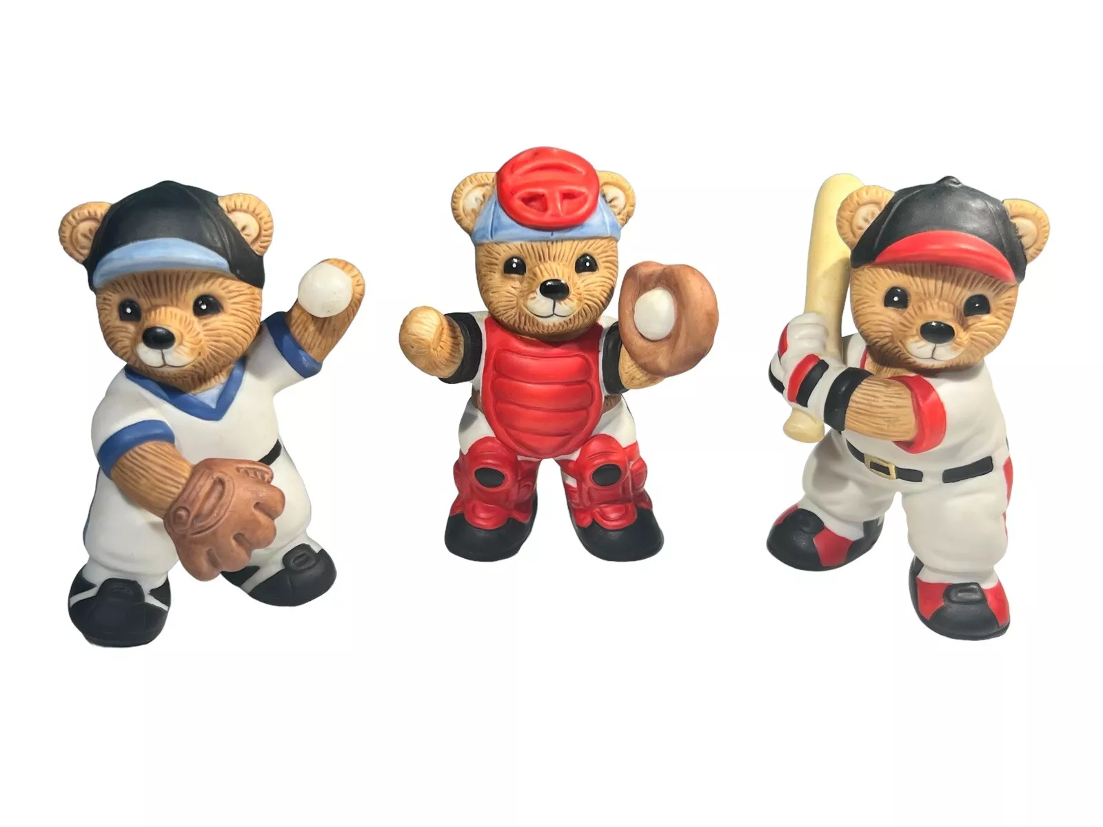 Vintage Homco Baseball Bears Figurines Set Of Three #1403 3 Inch