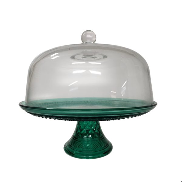 Anchor Hocking Vintage Wexford Glass Emerald Green Footed Cake Stand/Serving Bowl