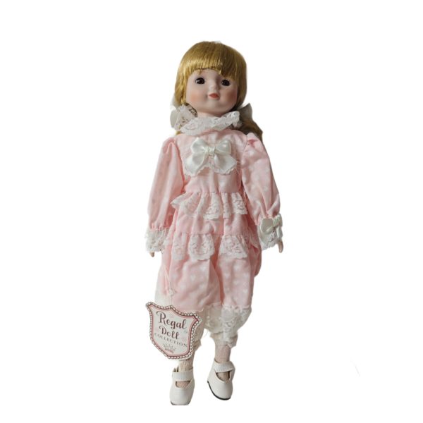 Vintage 1990 Regal Doll Collection "ALYSSA" Porcelain Doll 16" Pink Hearts Prairie Dress Blonde