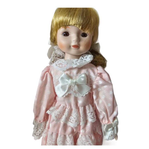 Vintage 1990 Regal Doll Collection "ALYSSA" Porcelain Doll 16" Pink Hearts Prairie Dress Blonde