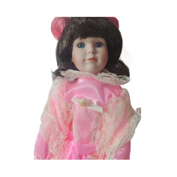 Vintage 1990 Regal Doll Collection "KRISTIN" Bright Pink 1900's Era Porcelain Doll 16" Brunette