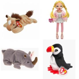 Assorted Ty Beanie Baby 4 Pack Bundle: Ty Beanie Babies - Derby the Horse Any Version by TY TY Girlz - LOVELY LOLA 12 inch Ty Beanie Babies - Spike the Rhinoceros Retired Ty Beanie Babies Puffer The Puffin