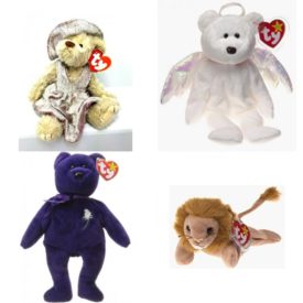 Assorted Ty Beanie Baby 4 Pack Bundle: Ty Attic Treasures Beanie Baby - Darlene The Bear Ty Beanie Babies - Halo The Angel Bear Beanie Babies Ty Princess Diana Tribute Bear Ty Beanie Baby - Roary The Lion 1996 Retired