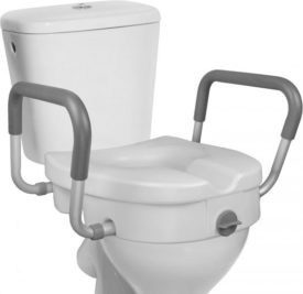 RMS Raised Toilet Seat - 5 Inch Elevated Riser with Adjustable Padded Arms - Toilet Safety Seat for Elongated or Standard Commode