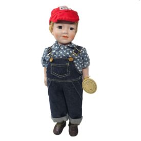 Little Slugger Boy In 1950's Denim Overalls Outfit Porcelain Doll 15 Inch