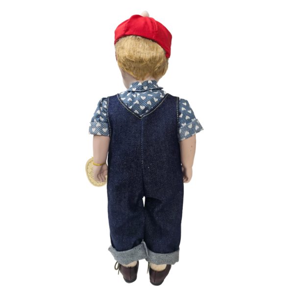 Little Slugger Boy In 1950's Denim Overalls Outfit Porcelain Doll 15 Inch