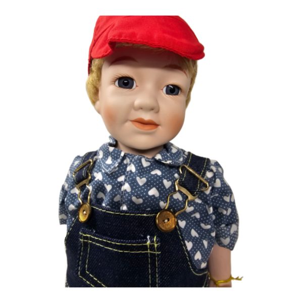 Little Slugger Boy In 1950's Denim Overalls Outfit Porcelain Doll 15 Inch