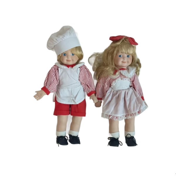 Rare Vintage Design Debut Porcelain Dolls Chef Boy & Chef Girl