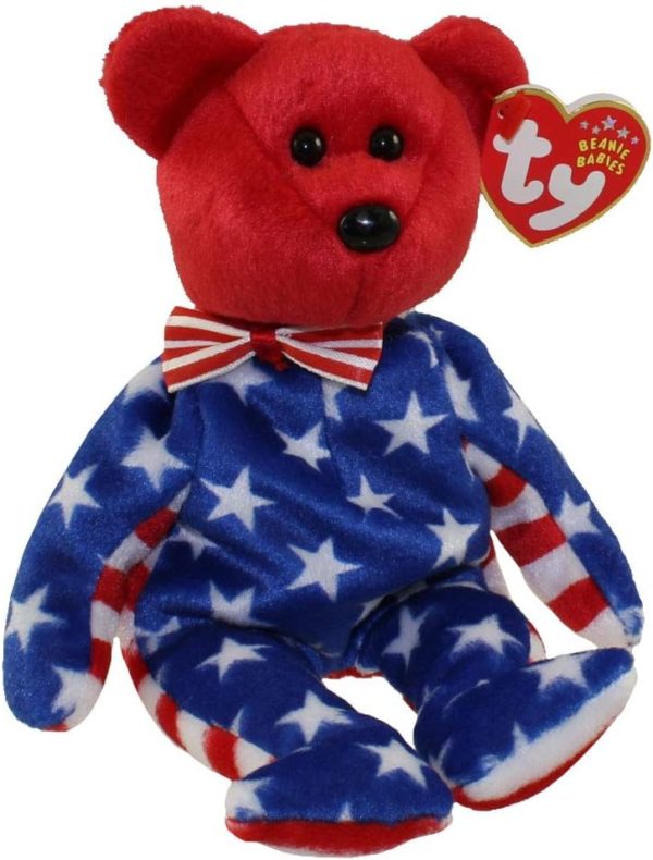 Assorted Ty Beanie Baby 4 Pack Bundle: TY Beanie Baby - Union JACK the Bear US Version Ty Beanie Babies Tiny the Chihuahua Dog Ty Beanie Babies - Freckles the Spotted Leopard Ty Beanie Babies Liberty - Bear Red USA Exclusive