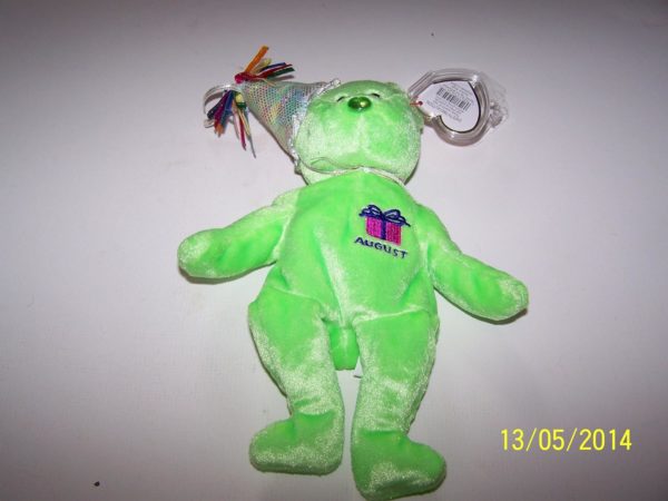 TY Beanie Baby - August the Teddy Birthday Bear (w/ hat)