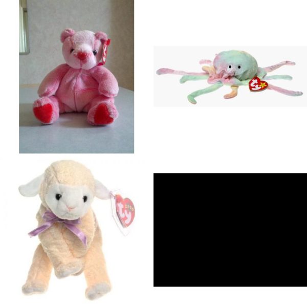 Assorted Ty Beanie Baby 4 Pack Bundle: Ty Beanie Babies - Romance the Bear Ty Beanie Babies - Goochy The Jellyfish Ty Beanie Babies - FLEECIE the Lamb Ty Beanie Babies - Pugsly the Pug Dog