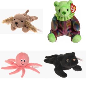 Assorted Ty Beanie Baby 4 Pack Bundle: Ty Beanie Babies - Spunky the Cocker Spaniel Dog Ty Beanie Baby August Peridot Birthstone Teddy Happy Birthday Bear TY Beanie Baby - INKY the Octopus TY Beanie Baby - VELVET the Black Panther