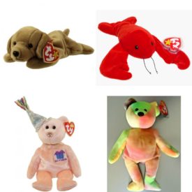 Assorted Ty Beanie Baby 4 Pack Bundle: Ty Beanie Babies - Fetch the Golden Retriever Dog Ty Beanie Babies - Pinchers The Lobster Ty Beanie Baby October Teddy Happy Birthday Bear w Hat Ty Beanie Baby - Garcia Rainbow Bear 1993