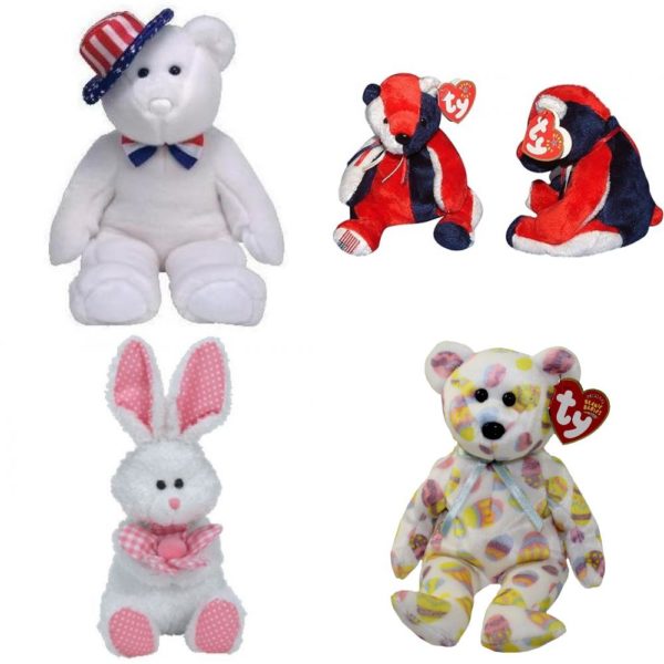 Assorted Ty Beanie Baby 4 Pack Bundle: Ty Beanie Babies Franklin Benjamin - Patriotic Bear TY Beanie Baby - PATRIOT the Bear Ty Beanie Babies - Pansy the Bunny Rabbit TY Beanie Baby - EGGS 2004 the Easter Bear