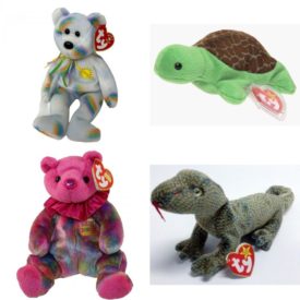 Assorted Ty Beanie Baby 4 Pack Bundle: Ty Beanie Baby - Cheery The Sunshine Bear TY Beanie Baby - SPEEDY the Turtle Ty Beanie Baby January Garnet Birthstone Teddy Happy Birthday Bear TY Beanie Baby - SCALY the Lizard