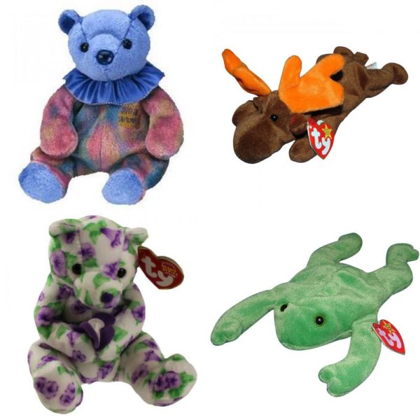 Assorted Ty Beanie Baby 4 Pack Bundle: Ty Beanie Baby - SEPTEMBER Birthday Bear Ty Beanie Babies Chocolate the Moose Ty Beanie Babies - Corsage The Bear Ty Beanie Babies - Legs The Frog