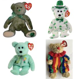 Assorted Ty Beanie Baby 4 Pack Bundle: Ty Beanie Baby - McWooly The Irish Shamrock Bear 2004 TY Beanie Baby - OFORTUNE the Irish Bear 9.5 inch TY Beanie Baby - ARIEL the Bear Beanie Baby Attic Treasures Collection PICCADILLY Jointed Clown Bear