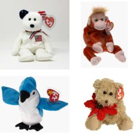 Assorted Ty Beanie Baby 4 Pack Bundle: Ty Beanie Baby - 4409 - America The Red Cross Bear Ty Beanie Babies - Schweetheart the Orangutang TY Beanie Baby - ROCKET the BlueJay Bird Ty Beanie Babies 2005 Holiday Teddy - Bear