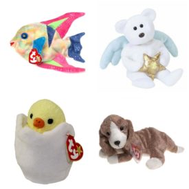 Assorted Ty Beanie Baby 4 Pack Bundle: Ty Beanie Babies - Aruba the Angelfish TY Beanie Baby - Star the Angel Bear TY Beanie Baby - EGGBERT the Egg & Chick TY Beanie Baby - SNIFFER the Dog