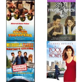 DVD Comedy Movies 4 Pack Fun Gift Bundle: Super Troopers  Music and Lyrics Full Screen Edition  Without A Paddle: Nature's Calling  A Fool and His Money