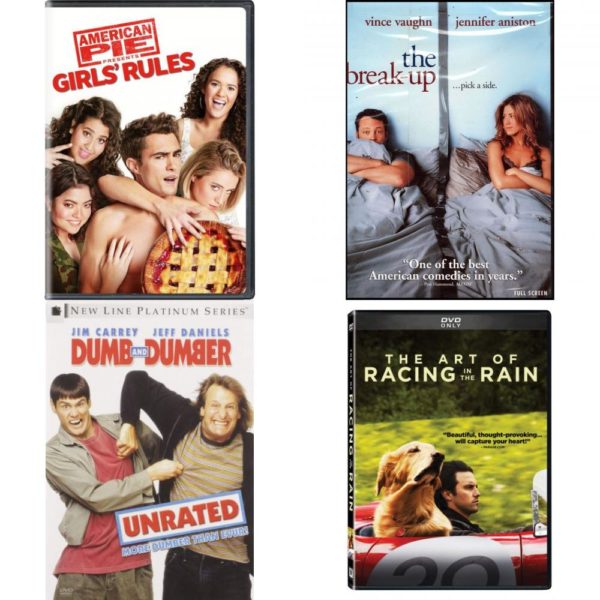 DVD Comedy Movies 4 Pack Fun Gift Bundle: American Pie Presents: Girls' Rules  The Break-Up Full Screen Edition  Dumb and Dumber Unrated  The Art of Racing in the Rain