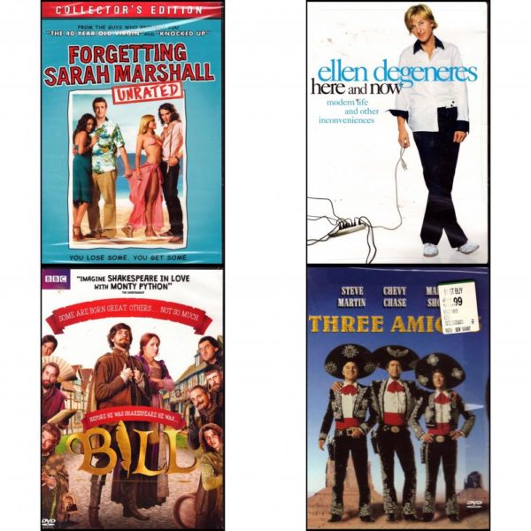 DVD Comedy Movies 4 Pack Fun Gift Bundle: Forgetting Sarah Marshall  Ellen DeGeneres - Here and Now  Bill  Three Amigos!