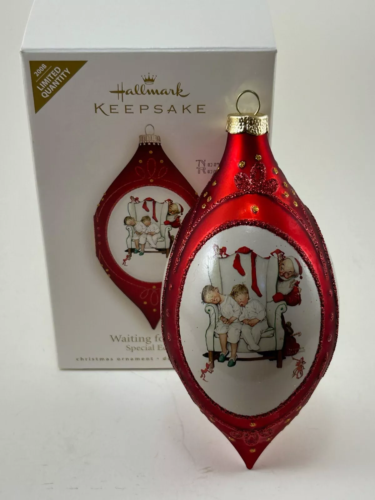 Norman Rockwell Waiting for Santa 2008 Special Edition Hallmark Ornament 3-Sided