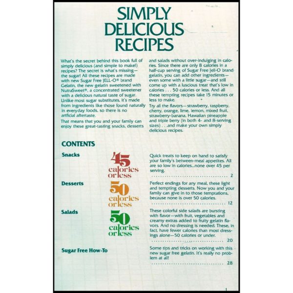 Simply Delicious Recipes from Sugar Free Jell-O Gelatin (Paperback) (New Old Stock)