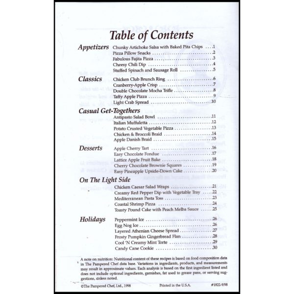 The Pampered Chef Season's Best Recipe Collection Fall / Winter 1998 (Small Format Staple Bound Booklet)