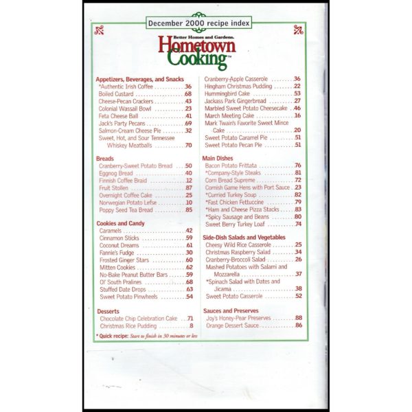 Hometown Cooking The Best Holiday Baking in America December 2000 (Better Homes and Gardens) (Small Format Staple Bound Booklet)