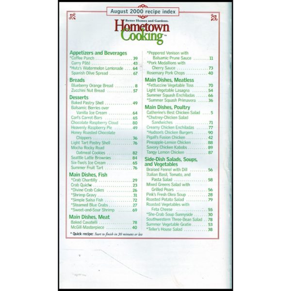 Heavenly Raspberry Pie: The Perfect Summer Dessert - August 2000 (BH & G Hometown Cooking) (Small Format Staple Bound Booklet)