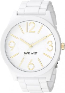 Nine West Women's Rubberized Bracelet Watch NW/1678, White w/ Gold Numbers