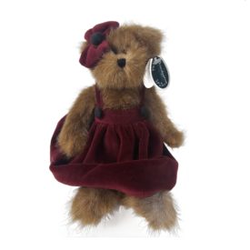 Bearington Collection "Polly" Teddy Bear Burgundy Velvet Dress #1108