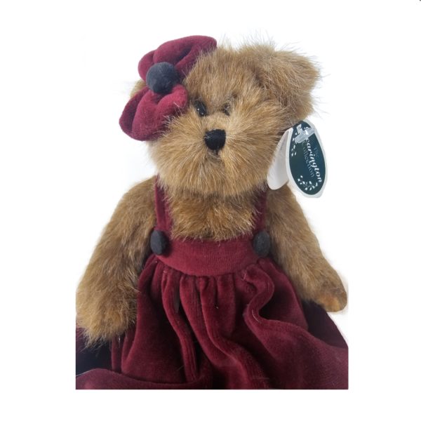 Bearington Collection "Polly" Teddy Bear Burgundy Velvet Dress #1108