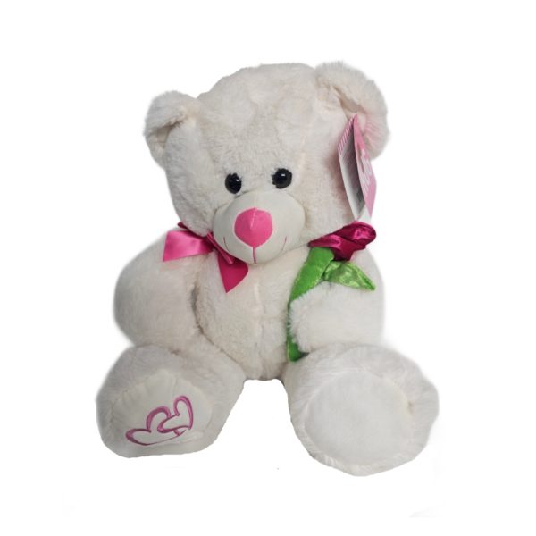 2018 Kellytoy Valentine's Day Hug Me Super Soft White Pink Teddy Bear With Flower 21 Inch