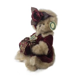 2003 Bearington Collection "Virgina" Holiday Teddy Bear 14" Burgundy Velvet Dress #1072