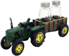 HARVEST SEASON Green Farm Tractor and Wagon Salt & Pepper Shaker Set - Farm Decor