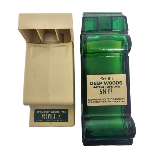 Vintage 1970's Avon The Camper Glass Bottle Deep Woods 5 fl oz After Shave 4 oz Talc